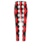 Red Black And White Argyle Print High-Waisted Pocket Leggings