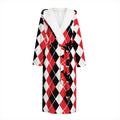 Red Black And White Argyle Print Hooded Bathrobe