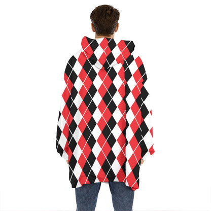 Red Black And White Argyle Print Hoodie Blanket