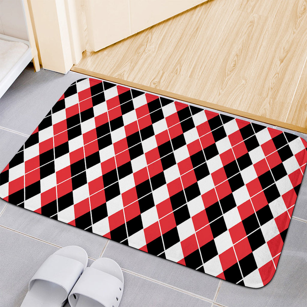 Red Black And White Argyle Print Indoor Door Mat