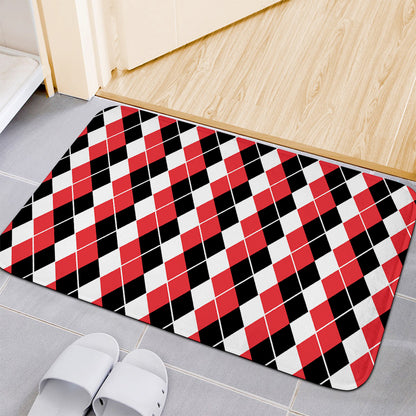 Red Black And White Argyle Print Indoor Door Mat