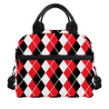 Red Black And White Argyle Print Insulated Lunch Bag