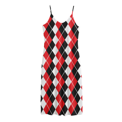 Red Black And White Argyle Print Jersey Midi Cami Dress
