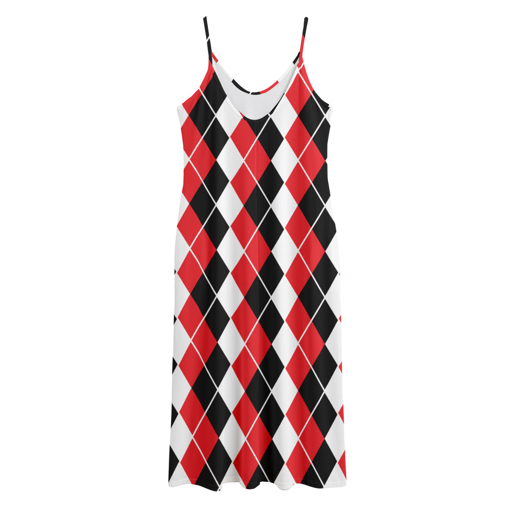 Red Black And White Argyle Print Jersey Midi Cami Dress