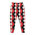 Red Black And White Argyle Print Jogger Pants