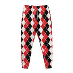 Red Black And White Argyle Print Jogger Pants
