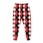 Red Black And White Argyle Print Jogger Pants