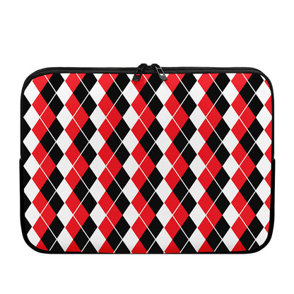 Red Black And White Argyle Print Laptop Sleeve