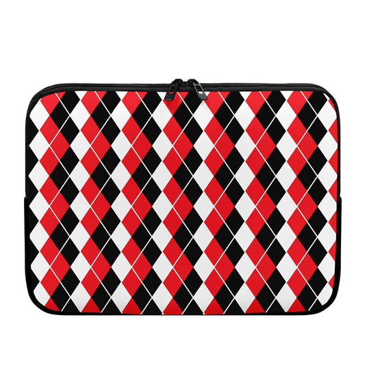 Red Black And White Argyle Print Laptop Sleeve