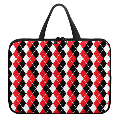 Red Black And White Argyle Print Laptop Sleeve With Handle