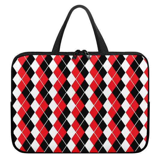 Red Black And White Argyle Print Laptop Sleeve With Handle
