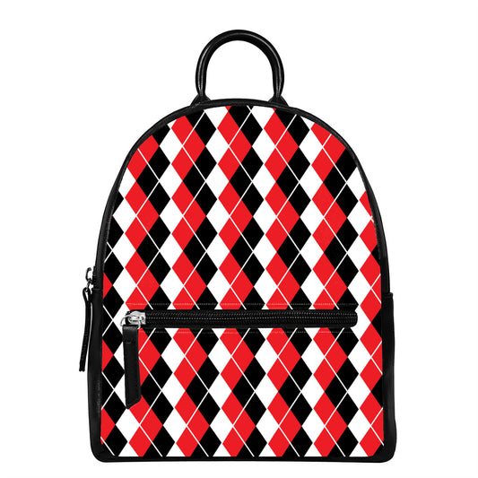 Red Black And White Argyle Print Leather Backpack