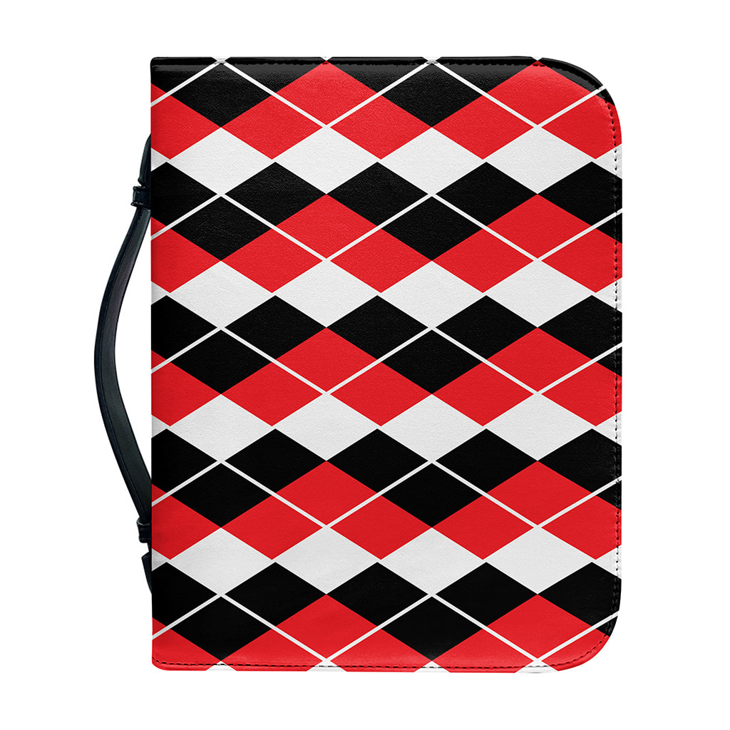 Red Black And White Argyle Print Leather Bible Cover