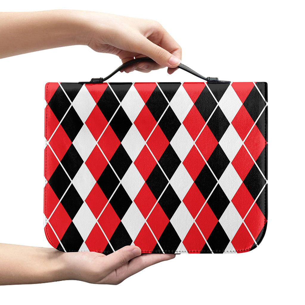 Red Black And White Argyle Print Leather Bible Cover