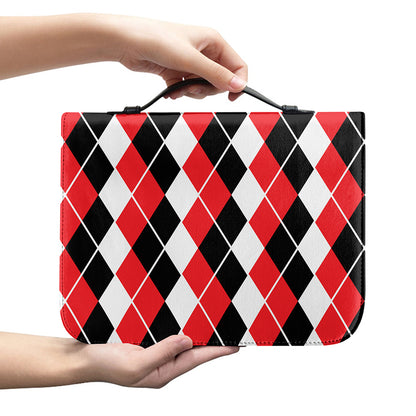 Red Black And White Argyle Print Leather Bible Cover