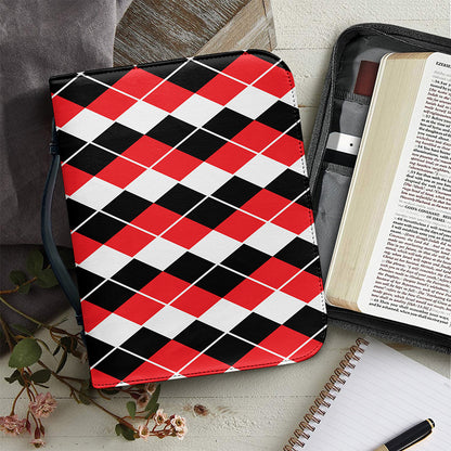 Red Black And White Argyle Print Leather Bible Cover