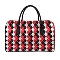 Red Black And White Argyle Print Leather Duffel Bag