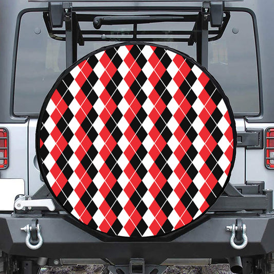 Red Black And White Argyle Print Leather Spare Tire Cover