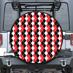 Red Black And White Argyle Print Leather Spare Tire Cover