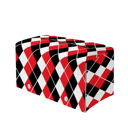 Red Black And White Argyle Print Leather Tissue Box Cover
