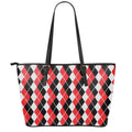 Red Black And White Argyle Print Leather Tote Bag With Zipper