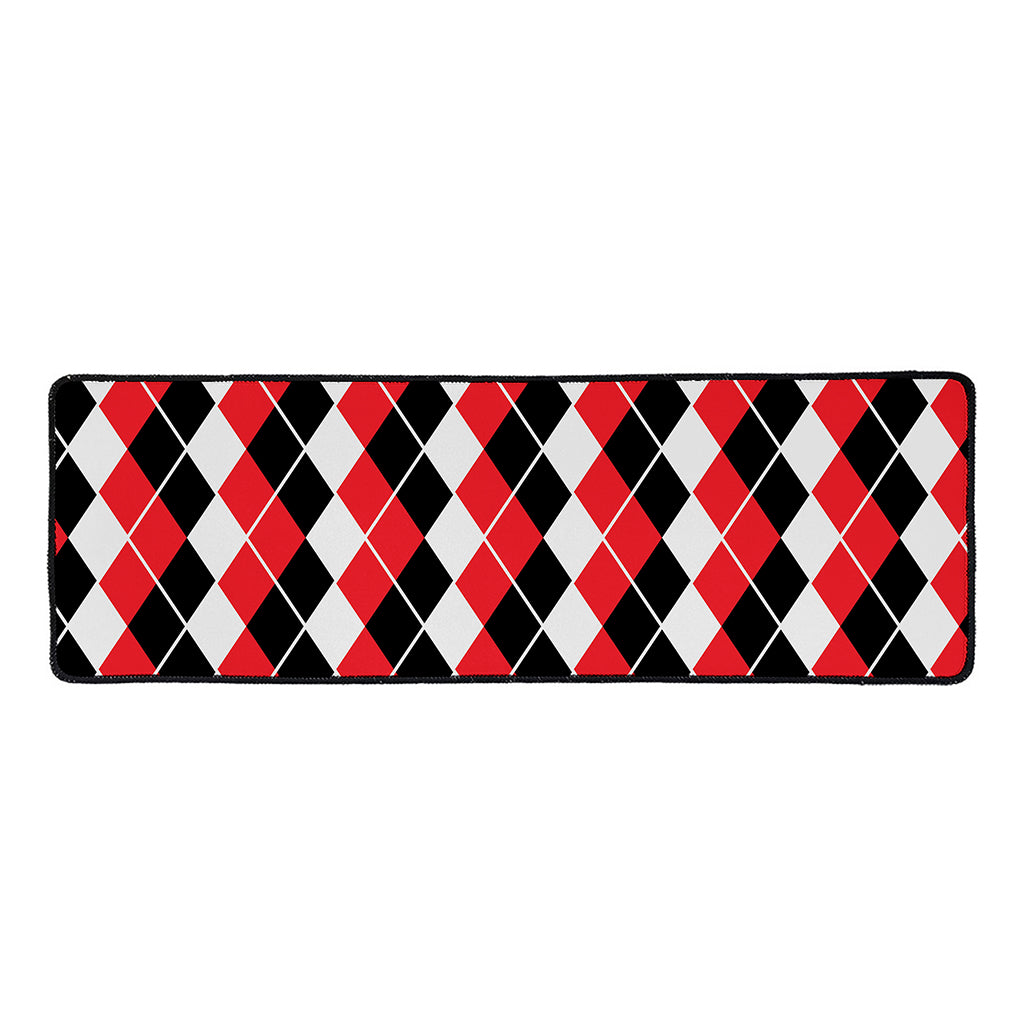 Red Black And White Argyle Print Long Kitchen Mat