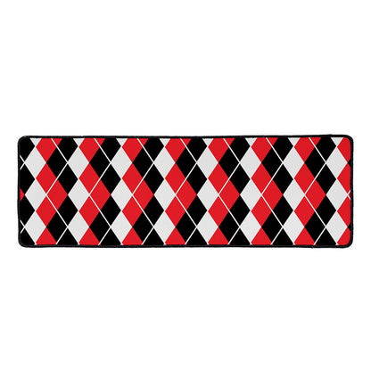 Red Black And White Argyle Print Long Kitchen Mat