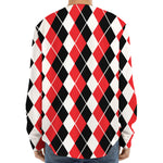 Red Black And White Argyle Print Long Sleeve Baseball Jersey