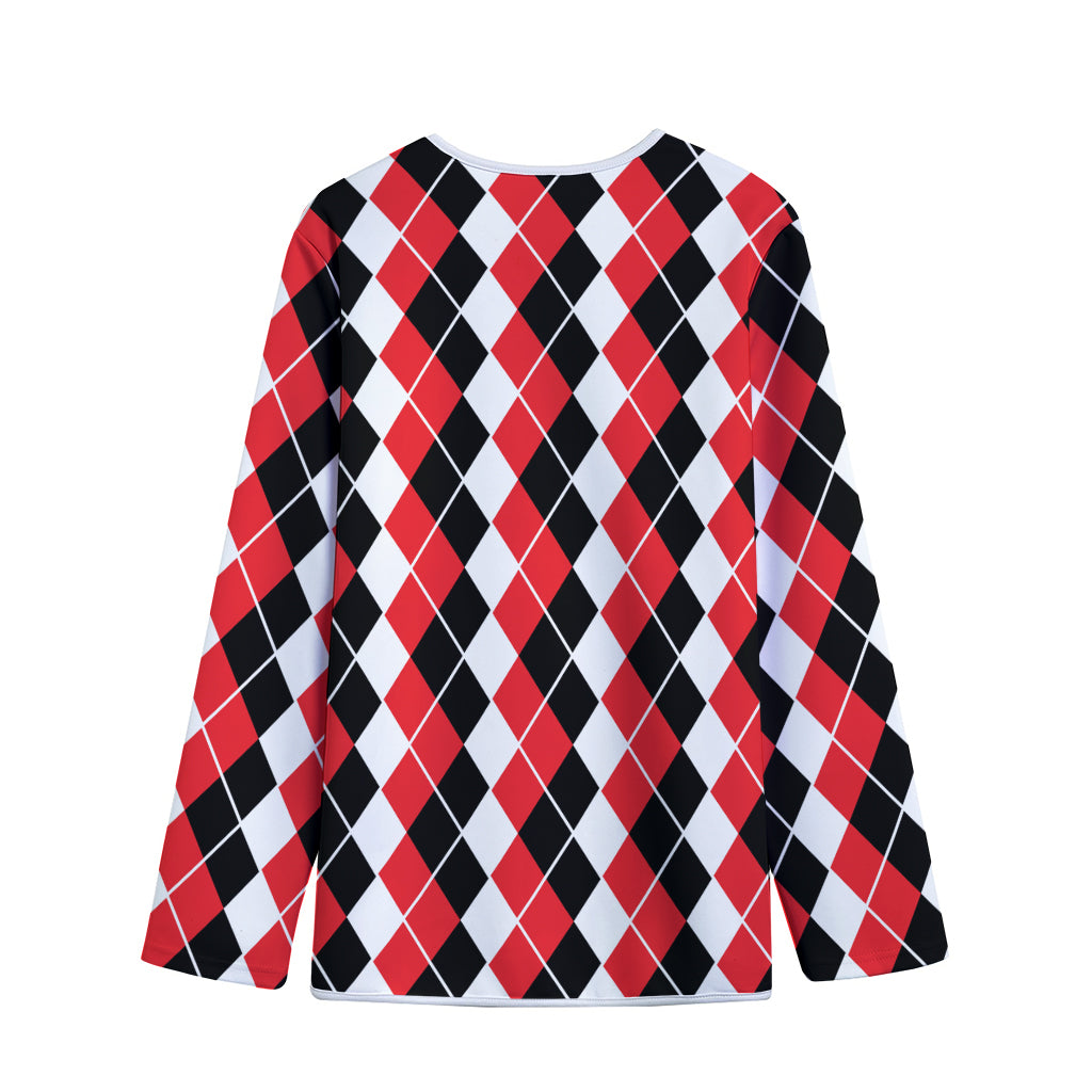 Red Black And White Argyle Print Long Sleeve Short Coat