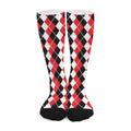 Red Black And White Argyle Print Long Socks