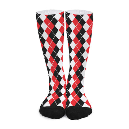 Red Black And White Argyle Print Long Socks