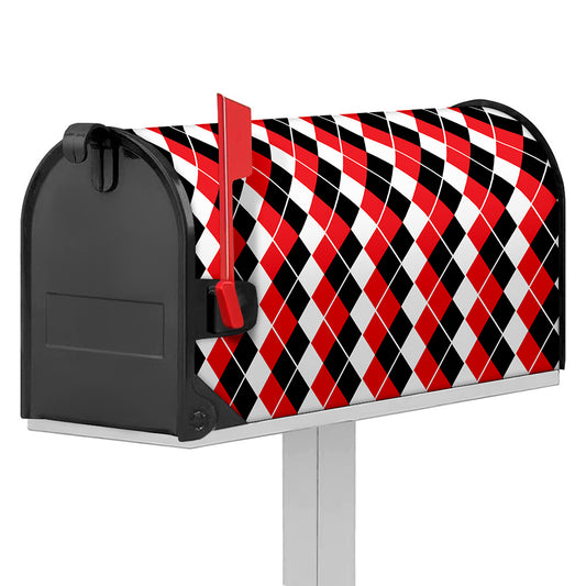 Red Black And White Argyle Print Mailbox Cover