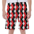 Red Black And White Argyle Print Men's Beach Shorts