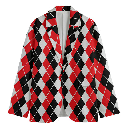 Red Black And White Argyle Print Men's Blazer