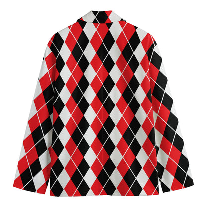 Red Black And White Argyle Print Men's Blazer