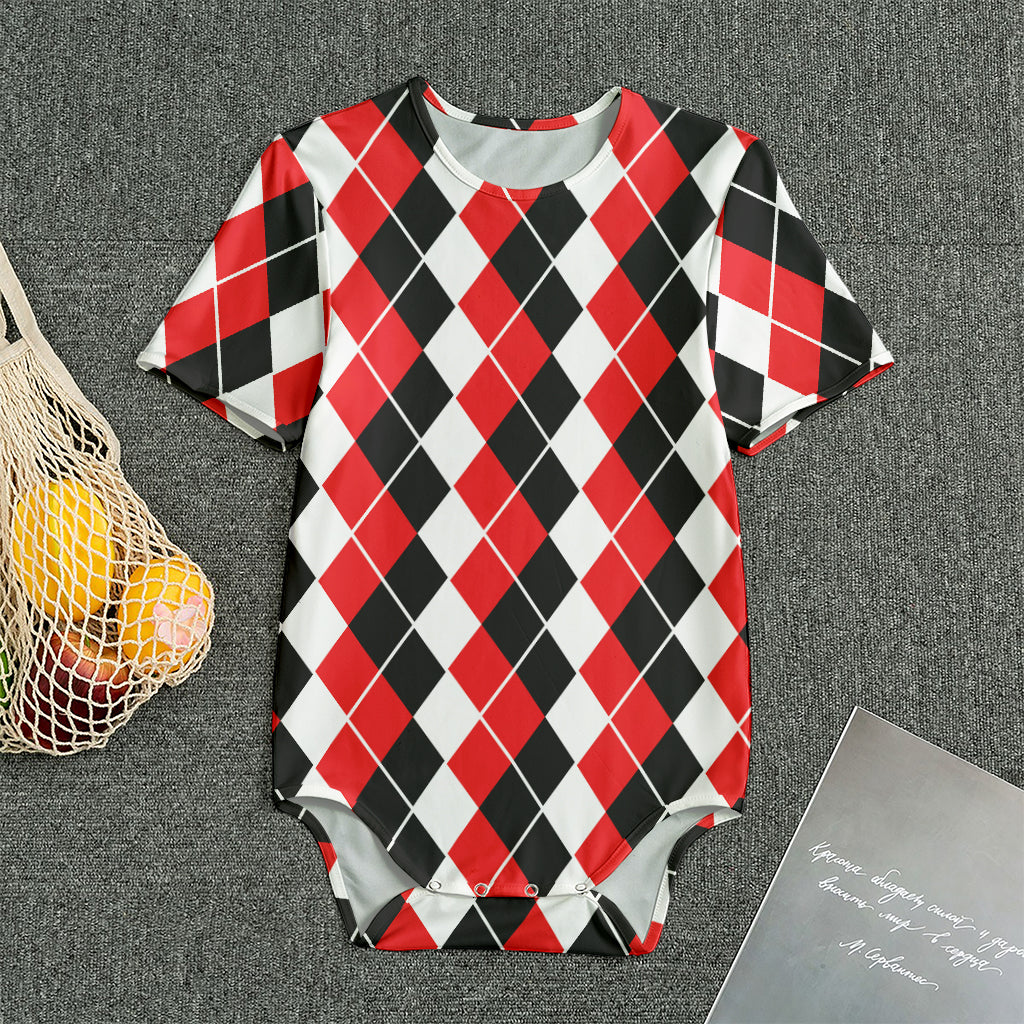 Red Black And White Argyle Print Men's Bodysuit