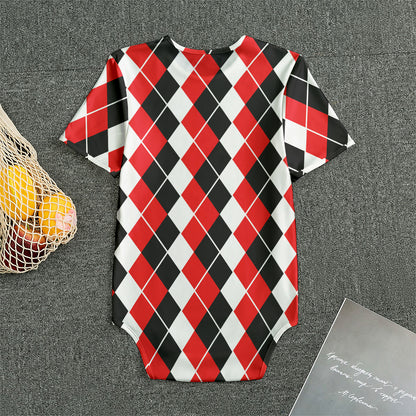 Red Black And White Argyle Print Men's Bodysuit