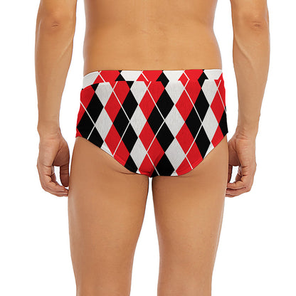 Red Black And White Argyle Print Men's Briefs