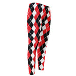 Red Black And White Argyle Print Men's Compression Pants