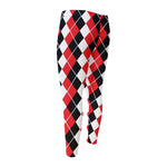 Red Black And White Argyle Print Men's Compression Pants