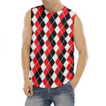 Red Black And White Argyle Print Men's Fitness Tank Top