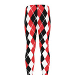 Red Black And White Argyle Print Men's leggings