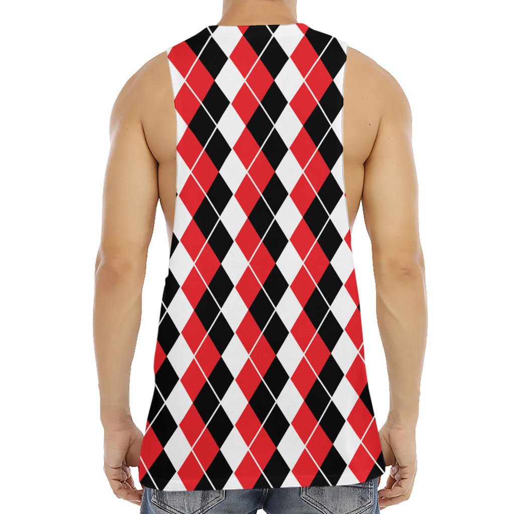 Red Black And White Argyle Print Men's Muscle Tank Top