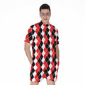 Red Black And White Argyle Print Men's Romper