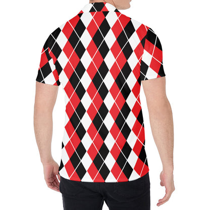 Red Black And White Argyle Print Men's Shirt