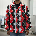 Red Black And White Argyle Print Men's Shirt Jacket