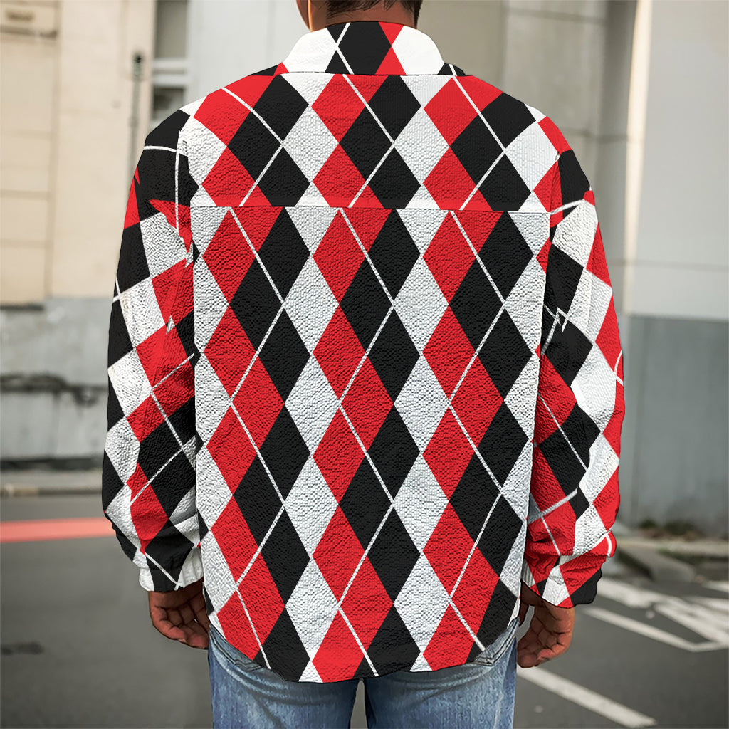 Red Black And White Argyle Print Men's Shirt Jacket