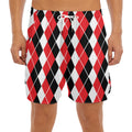Red Black And White Argyle Print Men's Split Running Shorts