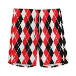 Red Black And White Argyle Print Men's Sports Shorts