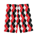 Red Black And White Argyle Print Men's Sports Shorts